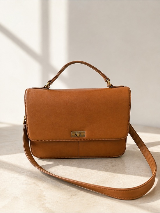 J. Crew Handbags - J.Crew Leather Cognac Brown Top Handle Satchel Bag